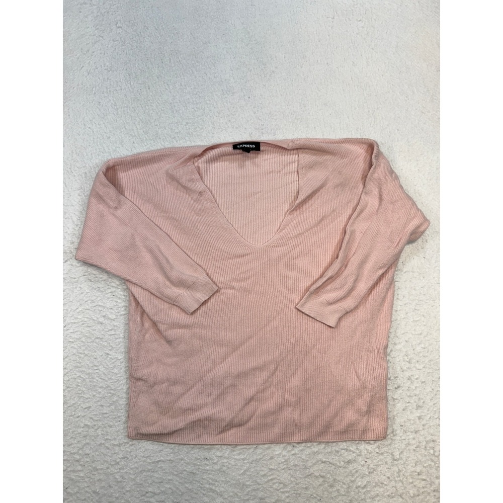 Express Womens XS Pink Ribbed V-Neck Dolman Sleeve Pullover Sweater Stained